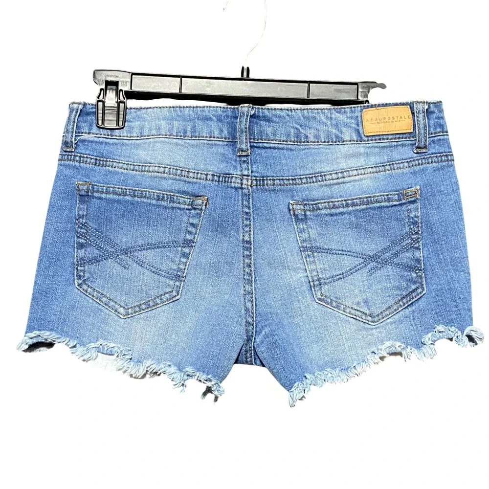 Aeropostale Y2K Shorty Shorts Size 4 Blue Distressed Low Rise Denim Cutoff Micro
